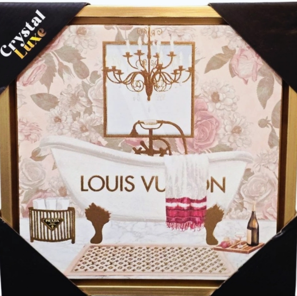 Crystal Luxe Louis Vuitton Floral Bathtub Framed Wall Decor
